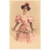 n°25754 - Fantaisie - M.S.M. - Jeune femme portant une robe rose et jouant avec une branche fleurie