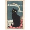 n°25758 - Illustrateur - Harry Eliott - Chat noir sur un toit sous un croissant de lune