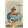 n°25767 - Carte Gaufrée - Joyeuses Pâques - Poussin conduisant un oeuf transformé en voiture