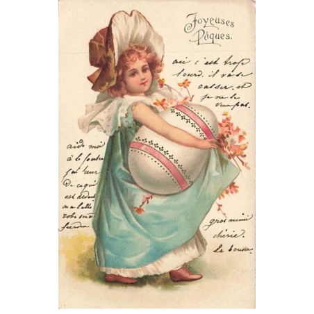 n°25771 - Clapsaddle - Joyeuses Pâques - Jeune fille portant un gros oeufs