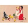 n°25773 - Flatscher - Serie 9816 - Carte Gaufrée - Fröhe Ostern - Enfants nourrissant une poule et ses poussins