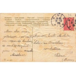 n°25777 - Carte Gaufrée - Bonne Année - Deux fillettes, l'une portant du gui, sous la neige