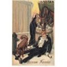 n°25781 - Carte Gaufrée - Bonne Année - Chien et cheval près d'un homme dormant
