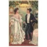 n°25782 - Carte Gaufrée - Bonne Année - Femme accueillant son mari rentrant saoul