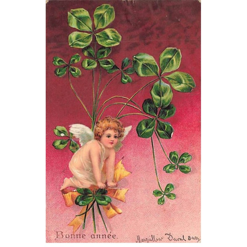 n°25786 - Clapsaddle - Carte Gaufrée - Bonne Année - Ange sous des trèfles