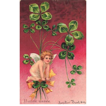 n°25786 - Clapsaddle - Carte Gaufrée - Bonne Année - Ange sous des trèfles