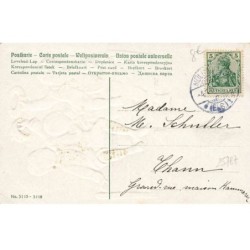 n°25786 - Nouvel An - Carte Gaufrée - Prosit Neujahr - Garçons à califourchon sur une balustrade en bois