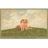 n°25790 - Pentecôte - MM Vienne 1173 - Flatscher - Deux anges assis et s'embrassant en haut d'une prairie
