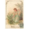 n°25791 - Carte Gaufrée - Souvenir de Mai - Fée, sylphide sentant un brin de muguet