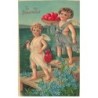 n°25795 - Saint-Valentin - Carte Gaufrée - To my Sweetheart - Deux anges pêchant des coeurs