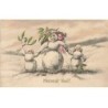n°25808 - Heureux Noël - Une femme et ses deux enfants en bonhomme de neige