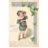 n°25811 - Carte Gaufrée - Bonne Année - Garçon donnant du lait à un chaton - chat