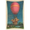 n°25819 - Carte Gaufrée - Joyeuses Pâques - Poussins dans la nacelle d'un ballon au-dessus de maisons