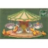 n°25820 - Carte Gaufrée - Joyeuses Pâques - Poussins montant dans un manège