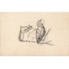 n°25828 - Animaux - Carte dessinée - Une Chouette veillant sur ses petits dans un lit