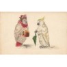 n°25830 - Carte Peinte à la Main - Couple de Perroquets habillés