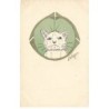 n°25831 - Adym - Chat blanc dans un médaillon vert