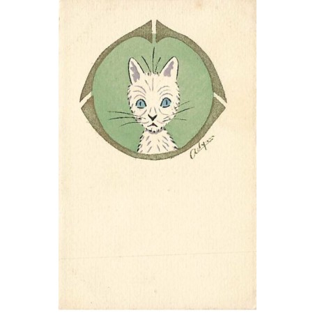 n°25835 - Adym - Chat blanc étant apeuré dans un médaillon vert