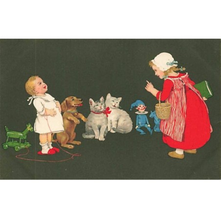 n°25839 - Meissner 1812 - Des chats, un teckel et des jouets écoutant une fillette