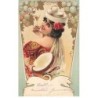 n°25844 - Fantaisie - Jeune femme trinquant avec une flûte, et tenant un tambourin - Weinkarten serie II n°9