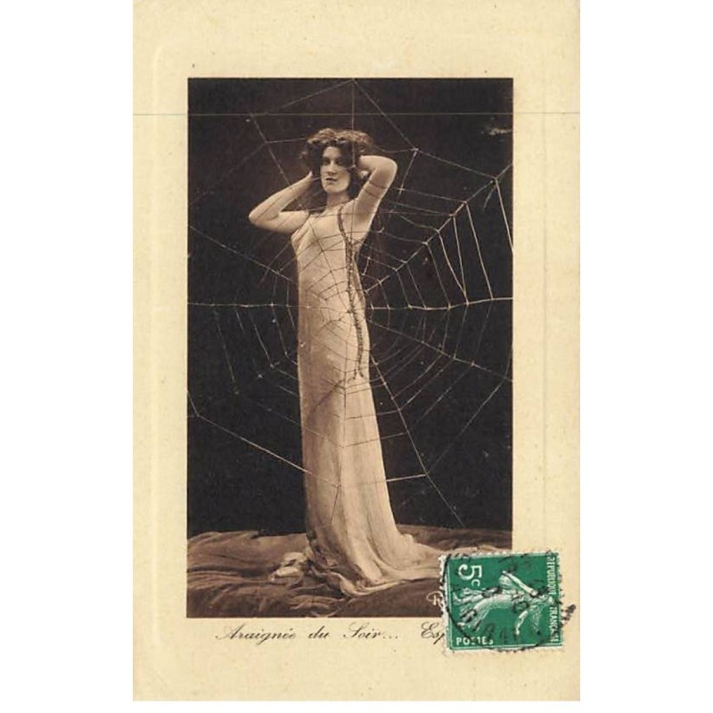 n°25848 - Fantaisie - Araignée du Soir ... Espoir - Femme debout une toile d'Araignée - Reutlinger