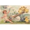 n°25858 - Carte Gaufrée - Clapsaddle - Joyeuses Pâques - Ange faisant de la balancelle avec des poussins