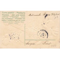 n°25858 - Carte Gaufrée - Clapsaddle - Joyeuses Pâques - Ange faisant de la balancelle avec des poussins