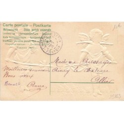 n°25863 - Carte Gaufrée - Clapsaddle - Heureuse Pâques - Anges portant un oeuf, et poussins
