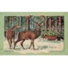 n°25868 - Carte Gaufrée - Prosit Neujahr - Biche et Cerf dans la forêt
