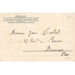 n°25870 - Carte Gaufrée - 1er Avril - Ange tenant un trèfle avec des coeurs