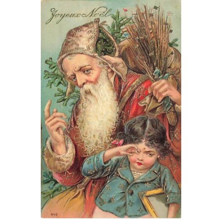 n°25873 - Carte Gaufrée - Joyeux Noël - Père Noël près d'une fillette