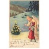n°25882 - Fröhliche Weihnachten - Ange gardien montrant à une fillette un sapin dans la nuit - Meissner