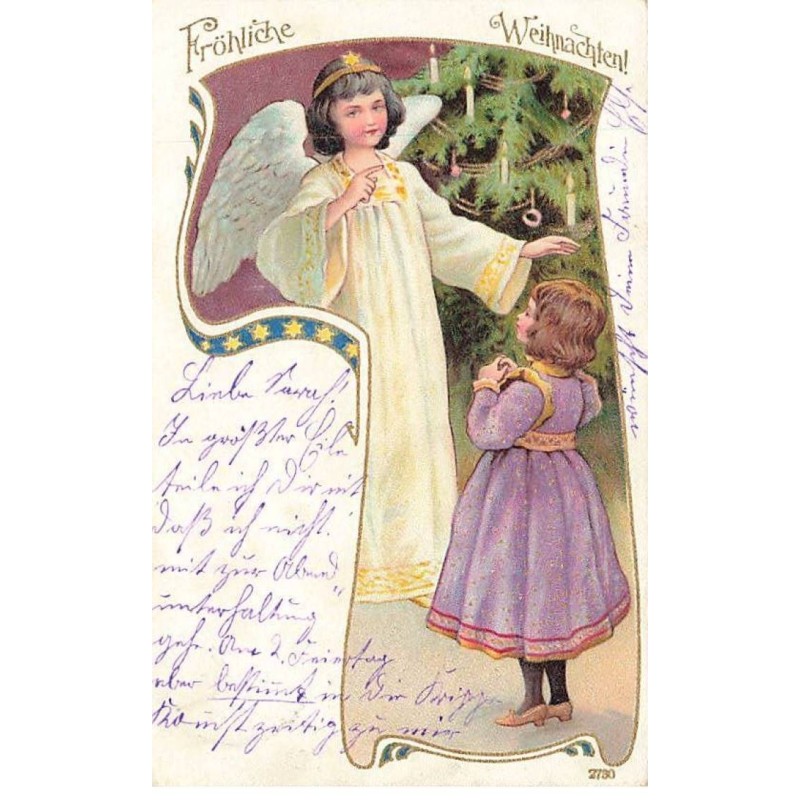 n°25883 - Noël - Fröhliche Weihnachten - Ange gardien montrant à une fillette un sapin