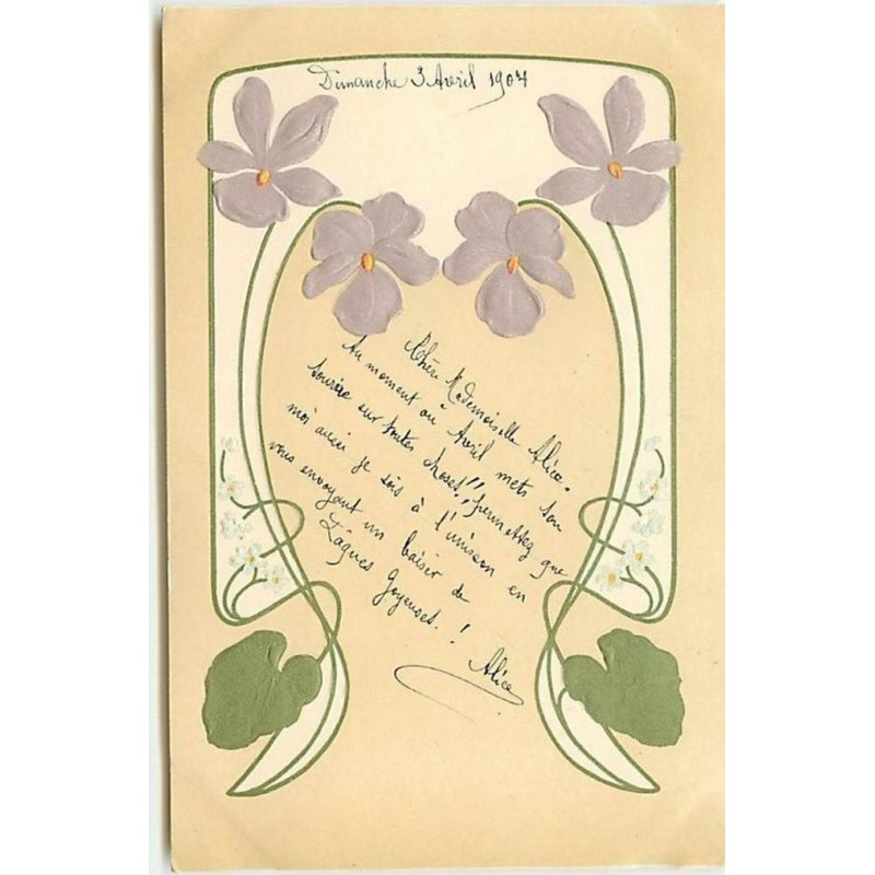 n°12692 - Carte Gaufrée - Art Nouveau - Fleurs violettes