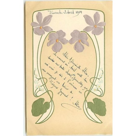 n°12692 - Carte Gaufrée - Art Nouveau - Fleurs violettes