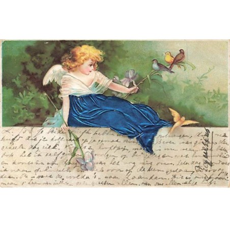 n°25890 - Carte en relief - Clapsaddle - Ange admirant des oiseaux