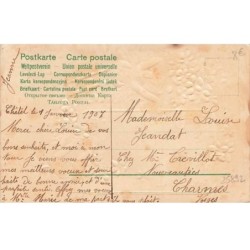 n°25892 - Carte Gaufrée - Clapsaddle - Meilleurs voeux - Anges près d'une boite remplie de violettes