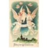 n°25918 - Carte Gaufrée - Fröhliche Weihnachten - Ehre sei Gott in der Höhe - Anges dans le ciel