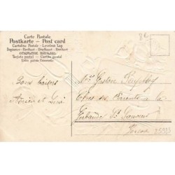 n°25923 - Carte Gaufrée - Joyeux Noël - Ange tenant des ciseaux près d'un éphéméride et de coquelicots