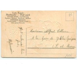 n°12696 - Carte Gaufrée - Bonne et heureuse fête - Enfants cueillant des fleurs