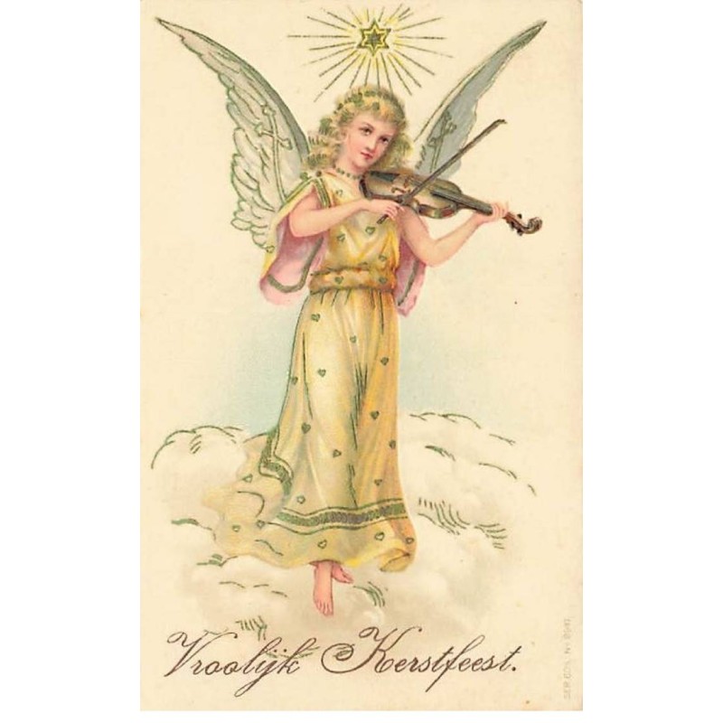 n°25928 - Carte Gaufrée - SER 603 n°2947 - Vroolijk Kerstfeest - Ange gardien jouant du violon