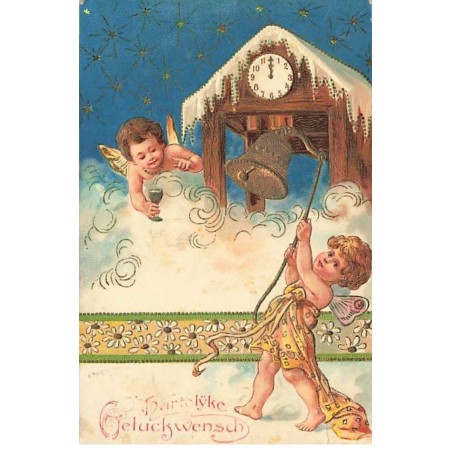 n°25935 - Carte Gaufrée - Hartelÿke Geluckwensch - Anges sonnant une cloche