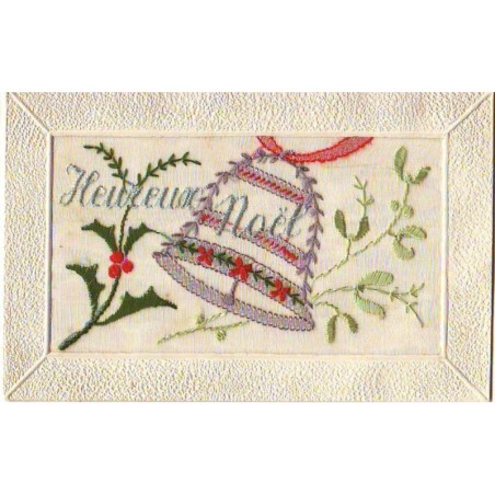 n°12702 - Carte Brodée - Heureux Noël - Cloche