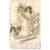 n°25956 - Fantaisie - MSM - Jeune fille portant un bouquet de fleurs, près d'un chien