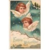 n°25964 - Noël - Clapsaddle - Fröhliche Weihnachten - Deux têtes d'anges dans une nuit étoilée