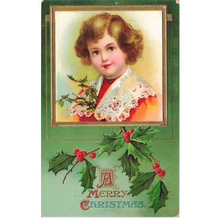 n°25974 - Carte Gaufrée - Clapsaddle - A Merry Christmas - Portrait d'un enfant