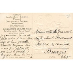 n°25976 - Carte Gaufrée - Joyeuses Pâques - Couple de hollandais assis sur un banc, avec des poussins