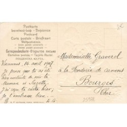 n°25978 - Carte Gaufrée - Joyeuses Pâques - Couple hollandais assis sur un banc, près de poussins