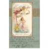 n°25979 - Carte Gaufrée - Clapsaddle - Heureuses Pâques - Ange sous des coquilles d'oeufs, avec un poussin