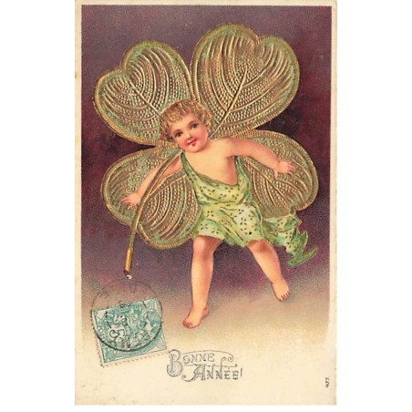 n°25985 - Carte Gaufrée - 477 - Nouvel An - Bonne Année - Ange portant un trèfle